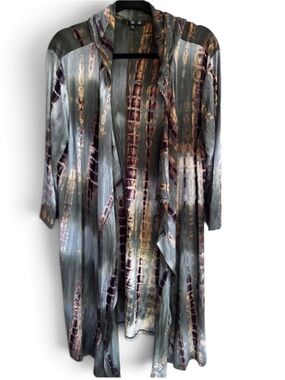 Coin 1804 Duster Womens 2X Teal Tie Dye Open Front Long Cardigan Plus Size